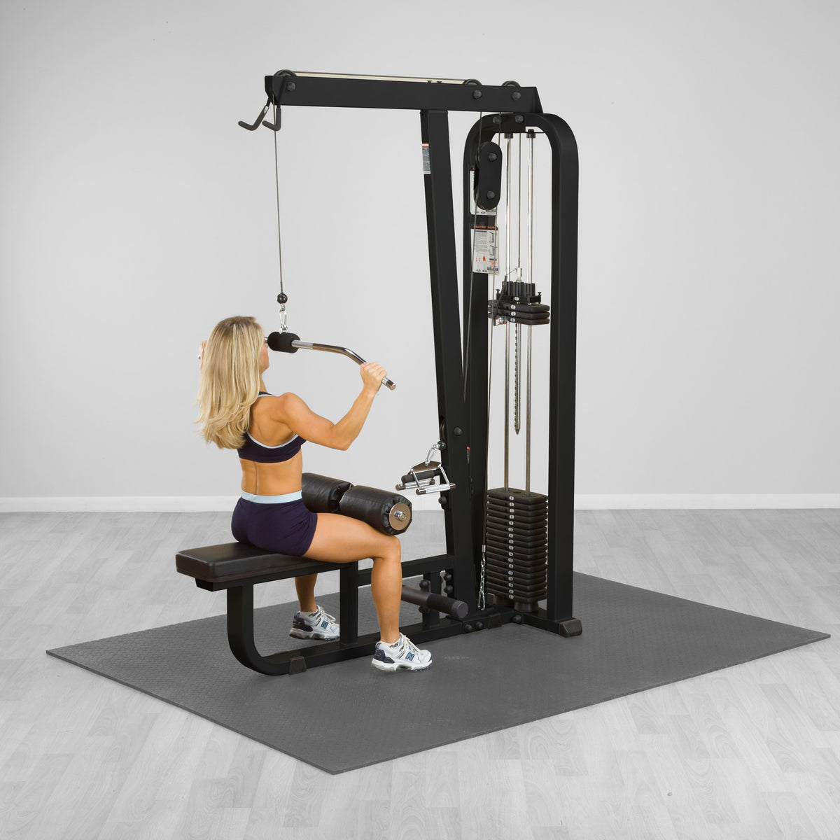 Body-Solid SLM300B lat machine and mid row, black frame, lat pulldown