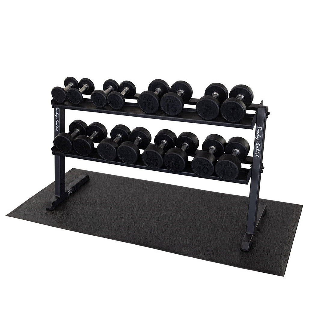 Body-Solid GDR60B holding dumbbells