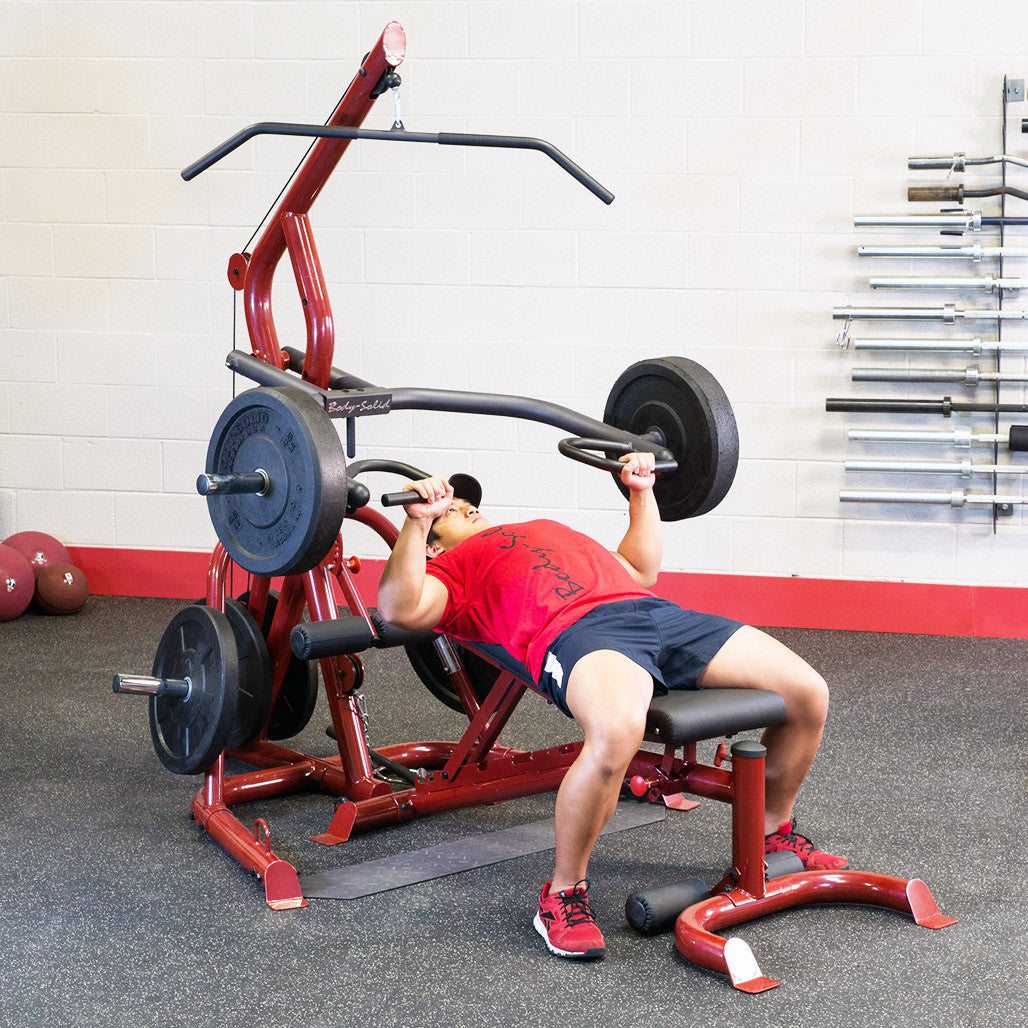 Body-Solid GLGS100 Corner Leverage Gym with bench, press station