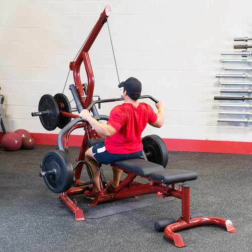 Body-Solid GLGS100 Corner Leverage Gym with bench, pulldown station