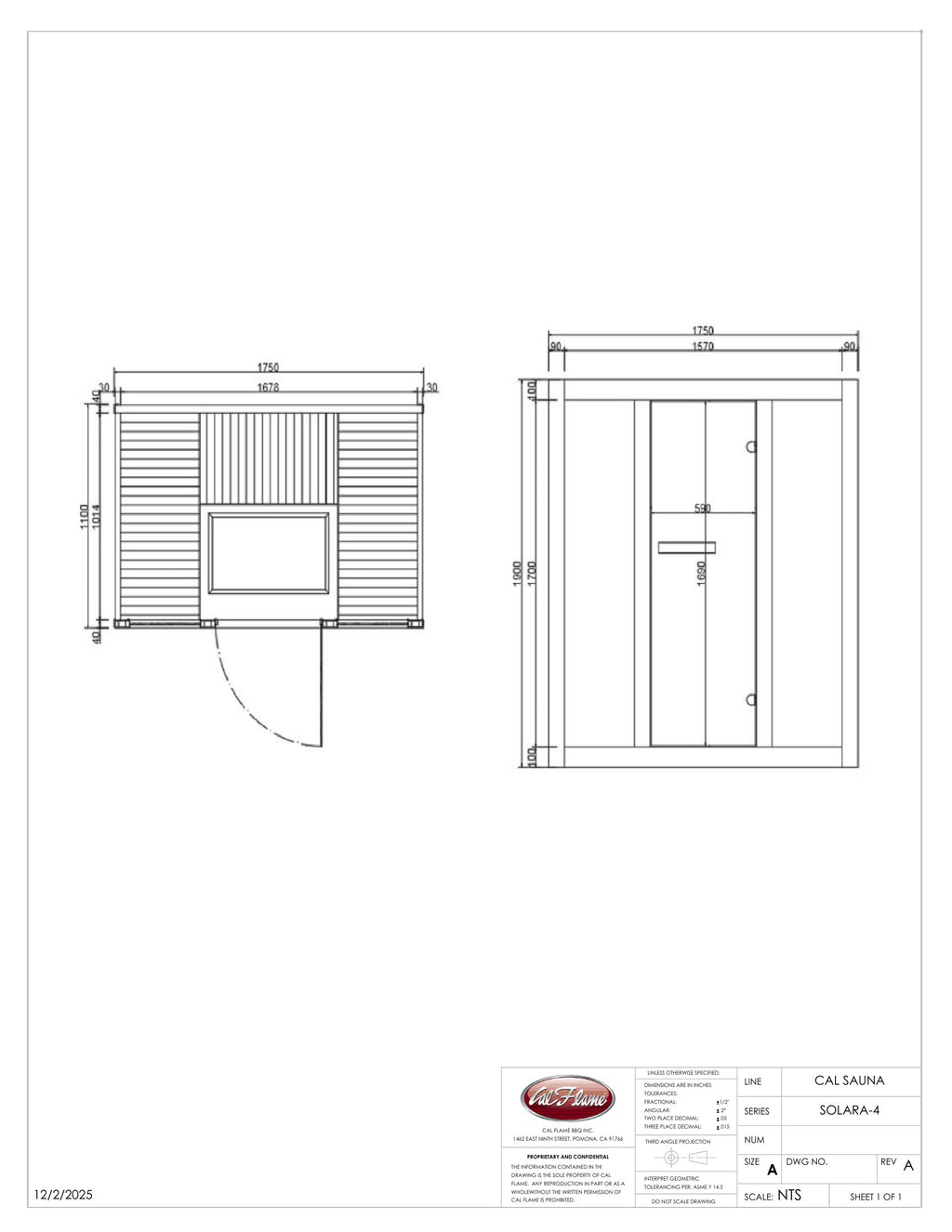 Solara 4 dimensioned line drawing
